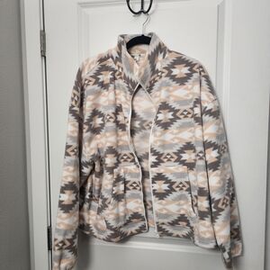 3/$25  Cozy Geometric Fleece Jacket - Light Gray & Cream